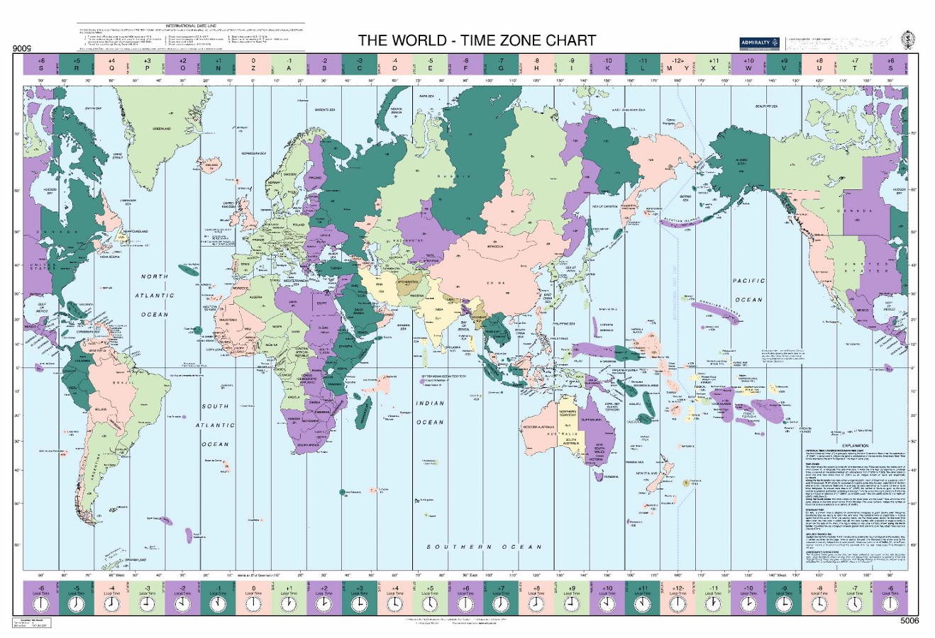 Webshop Datema Nautical Safety. BA 5006 - The World - Time Zone Chart